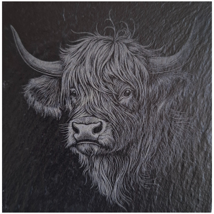 Laser Engraved Highland Cow Slate Coasters