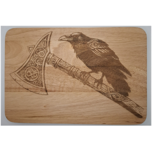 Viking Axe & Raven Engraved Wooden Plaque or Chopping Board – Norse Wall Art | Draig & Rune Range