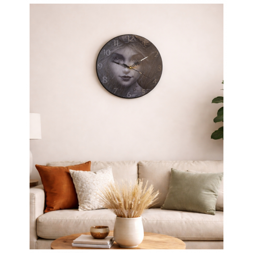 Laser Engraved Slate Clock Featuring a Beautiful Fairy Face – Enchanted Rustic Wall Clock