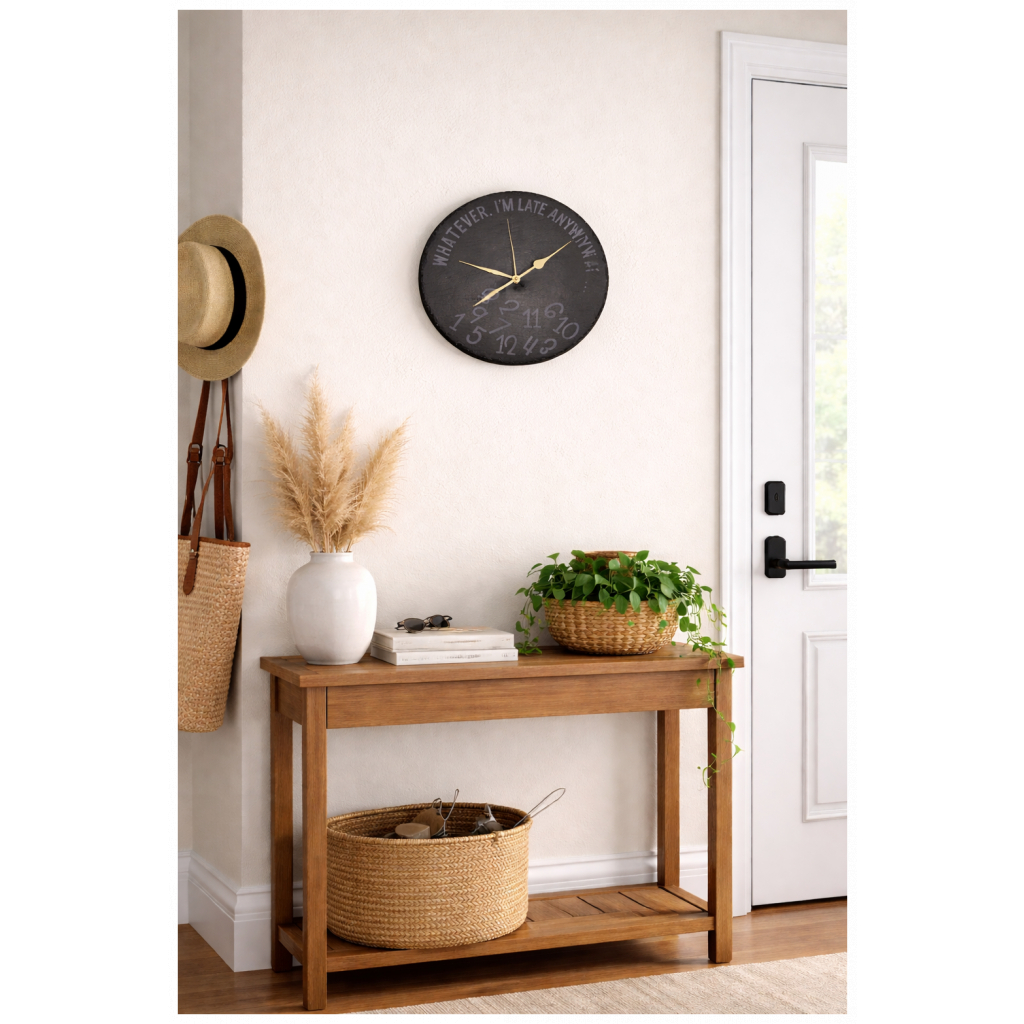 Engraved Slate Clock – “Whatever I’m Late Anyway” Funny Rustic Wall Clock | Personalised Gift for Home Office Décor