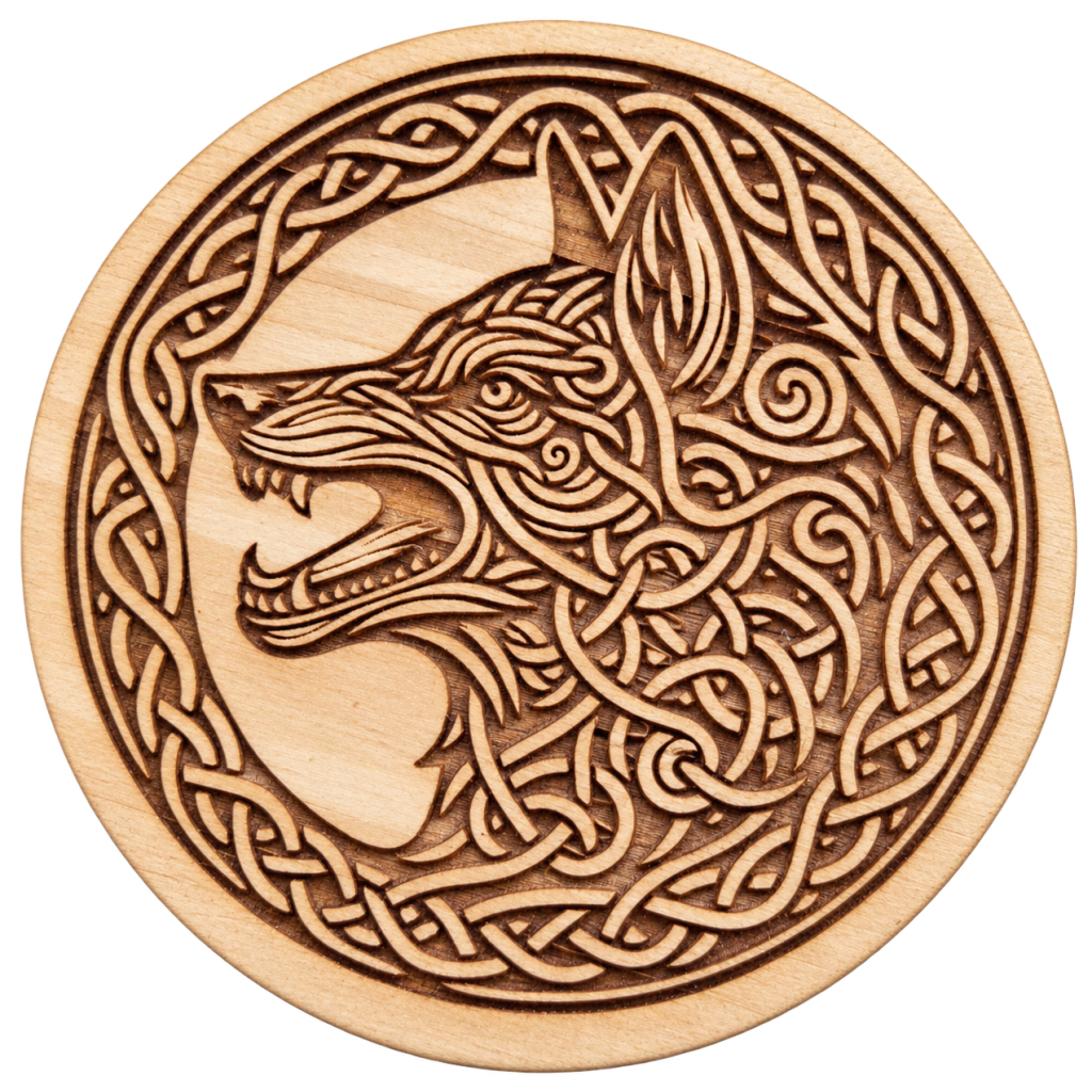 Deep Engraved Celtic Wolf Wooden Coaster