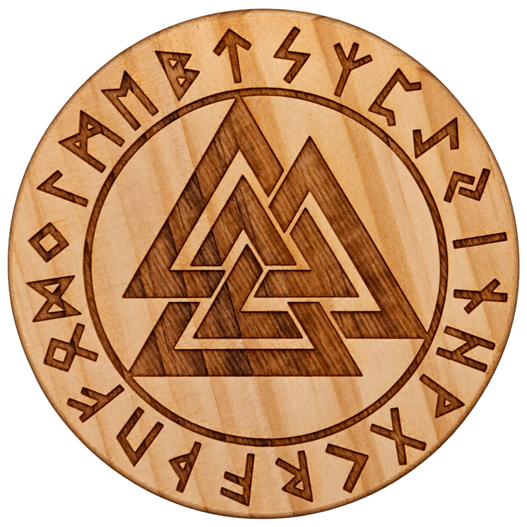 Elder Futhark Rune & Valknut Wooden Coaster