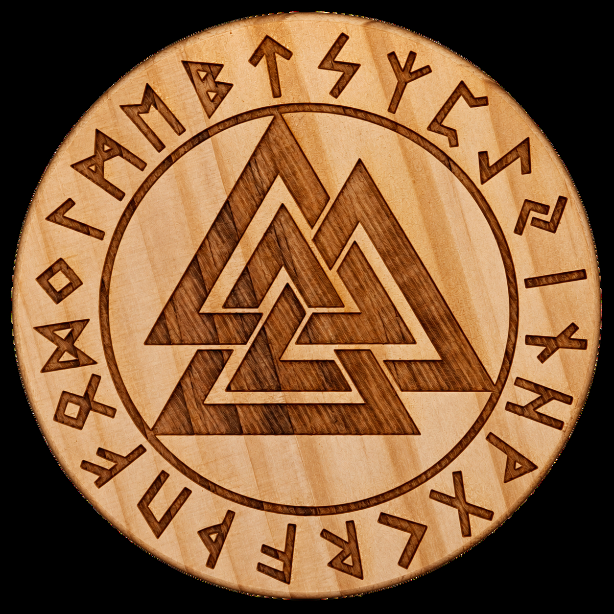 Elder Futhark Rune & Valknut Wooden Coaster