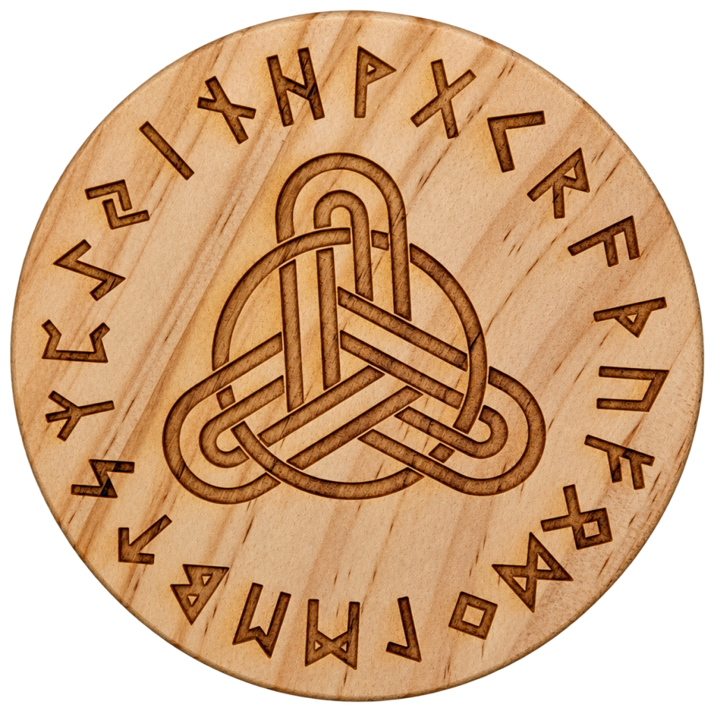 Norse Rune Circle & Interwoven Knot Wooden Coaster