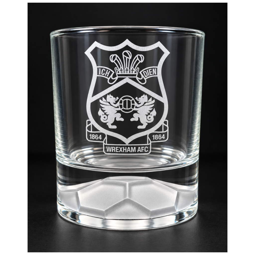 Official Wrexham AFC Engraved Football Base Glass Tumbler – Exclusive Draig Creations