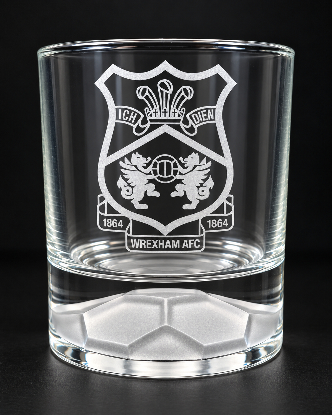 Official Wrexham AFC Engraved Football Base Glass Tumbler – Exclusive Draig Creations